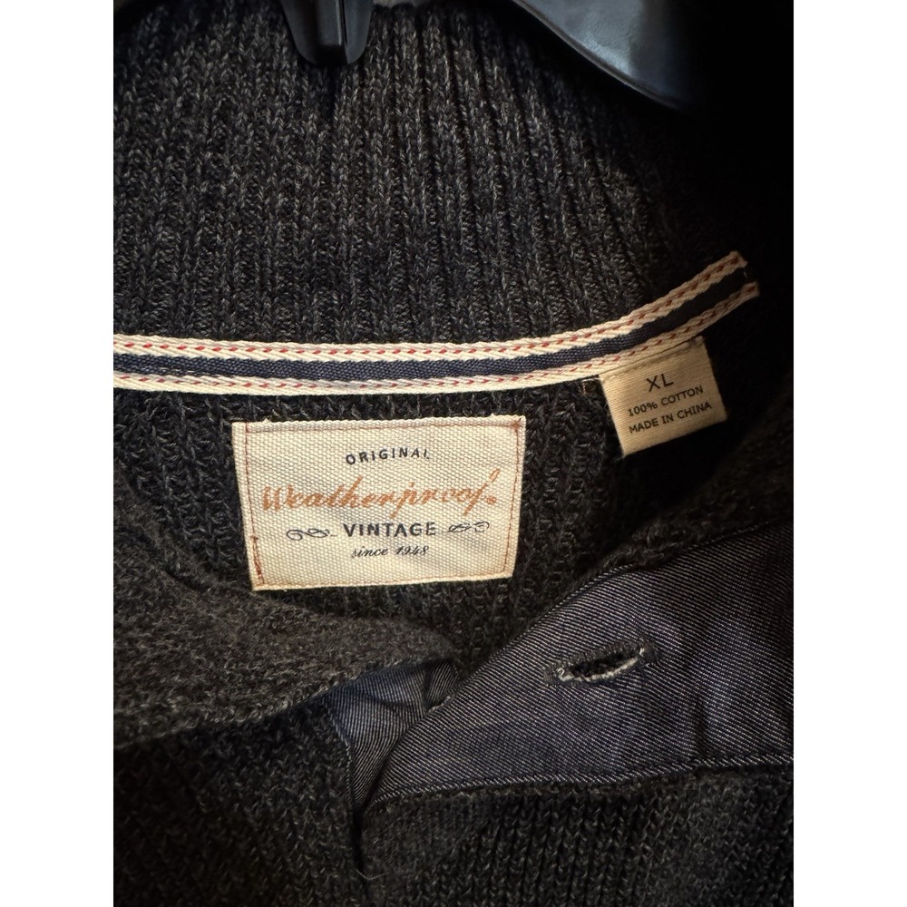 Weatherproof Vintage Men's 1/4 Button Cable‎ Knit Sweater Gray/brown XL Cotton - Picture 2 of 8